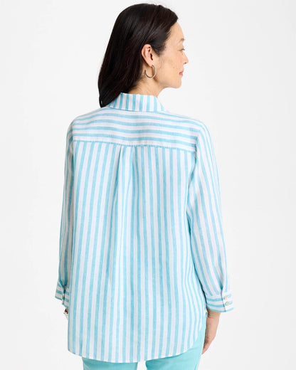 Chico's No Iron™ Linen Striped Shirt Oceano