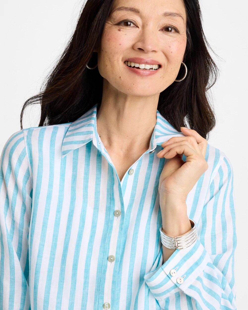 Chico's No Iron™ Linen Striped Shirt Oceano