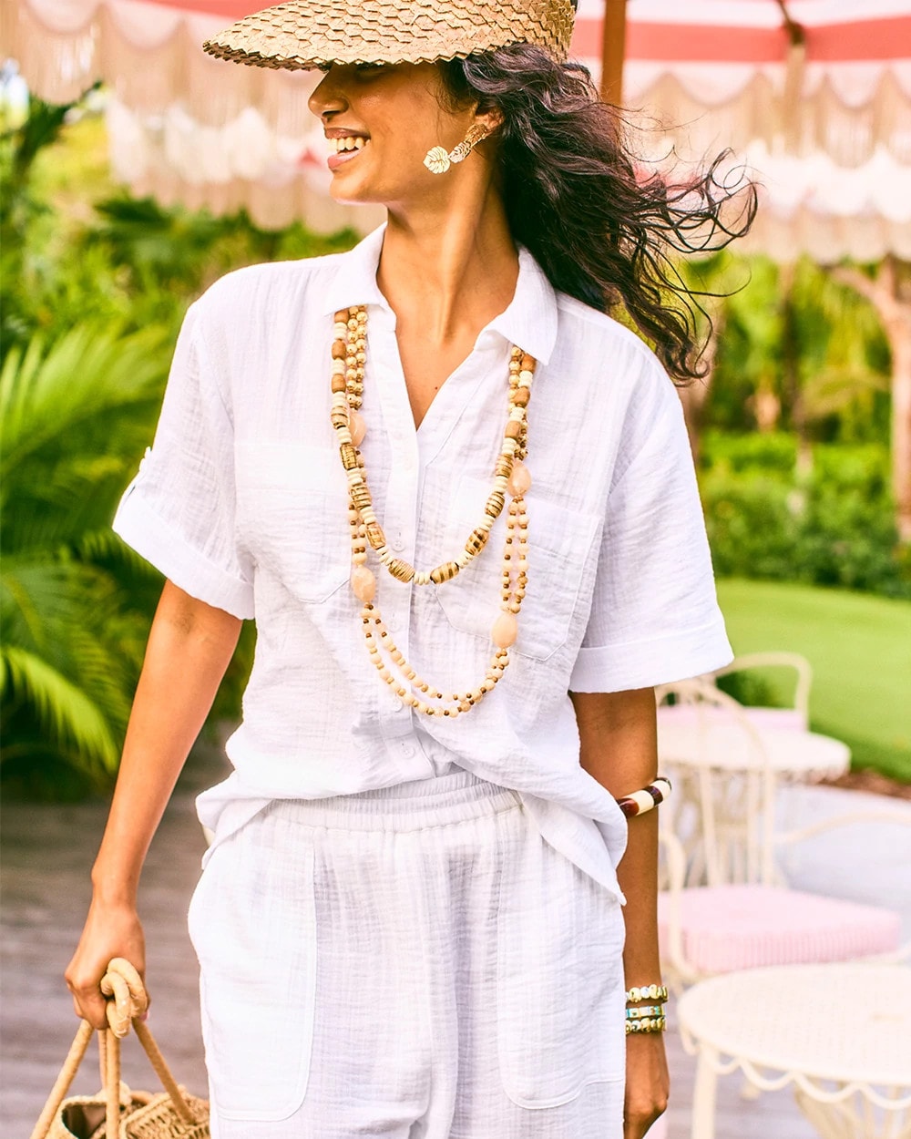 Chico's Cotton Gauze Camp Shirt Alabaster