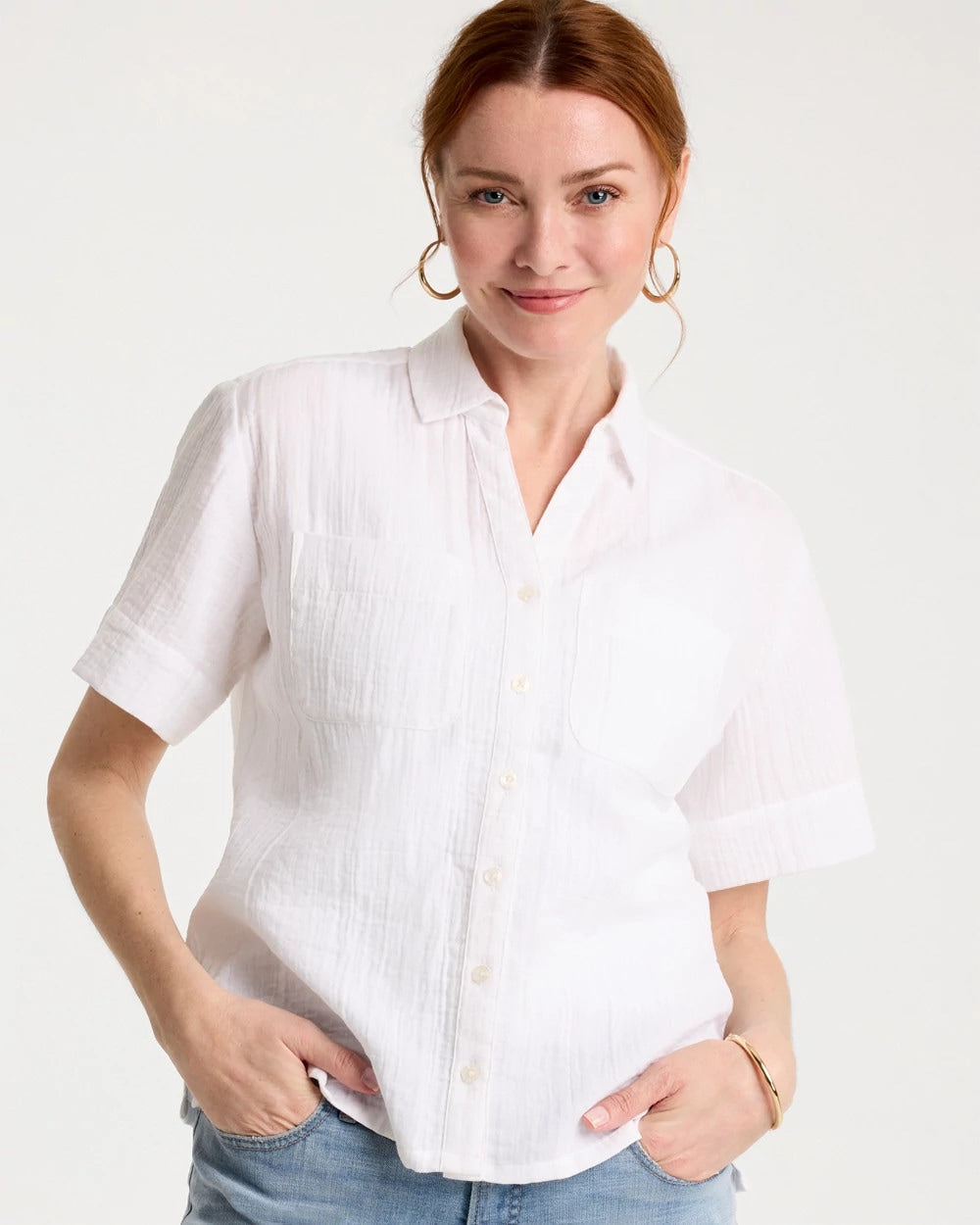 Chico's Cotton Gauze Camp Shirt Alabaster