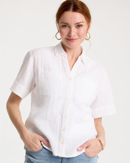 Chico's Cotton Gauze Camp Shirt Alabaster