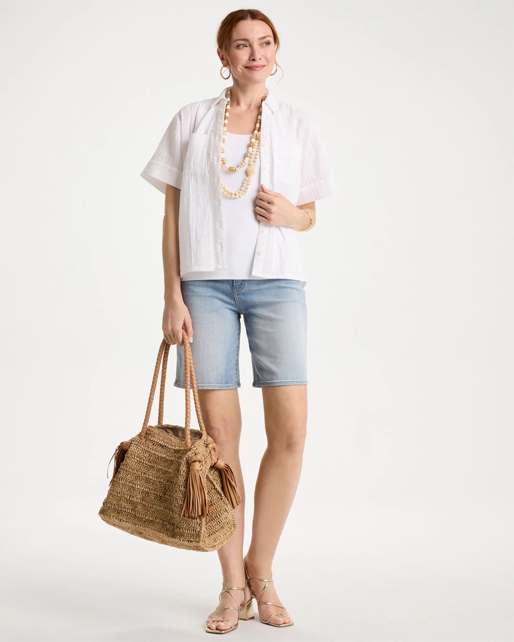Chico's Cotton Gauze Camp Shirt Alabaster
