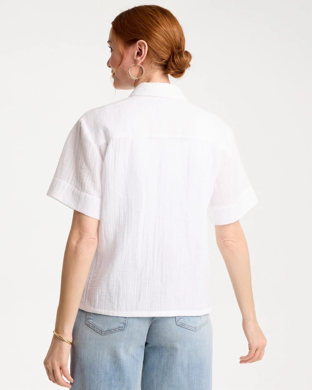 Chico's Cotton Gauze Camp Shirt Alabaster