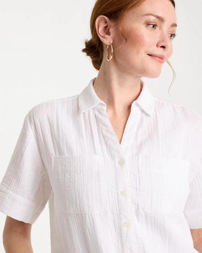 Chico's Cotton Gauze Camp Shirt Alabaster