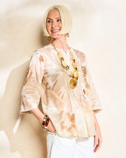 Chico's Cotton-Blend Pintuck Tunic Sandstone
