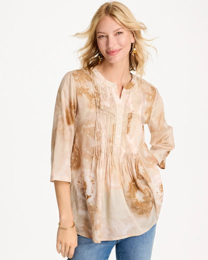 Chico's Cotton-Blend Pintuck Tunic Sandstone