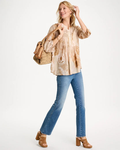 Chico's Cotton-Blend Pintuck Tunic Sandstone