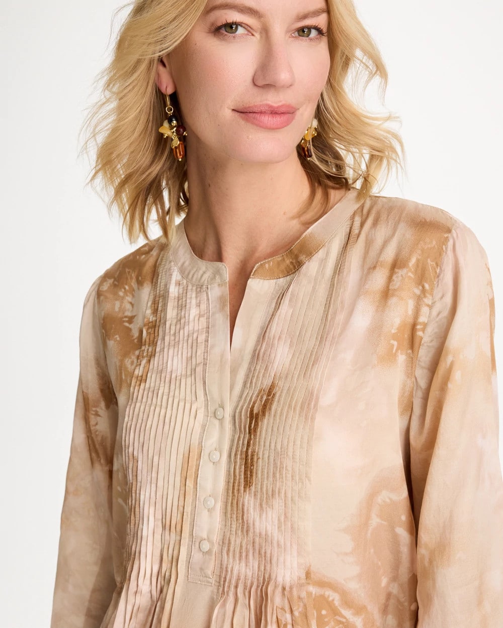 Chico's Cotton-Blend Pintuck Tunic Sandstone