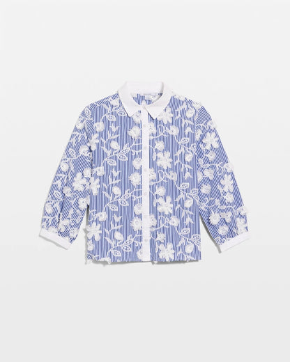 Chico's Cotton 3D Embroidered Striped Shirt Alabaster