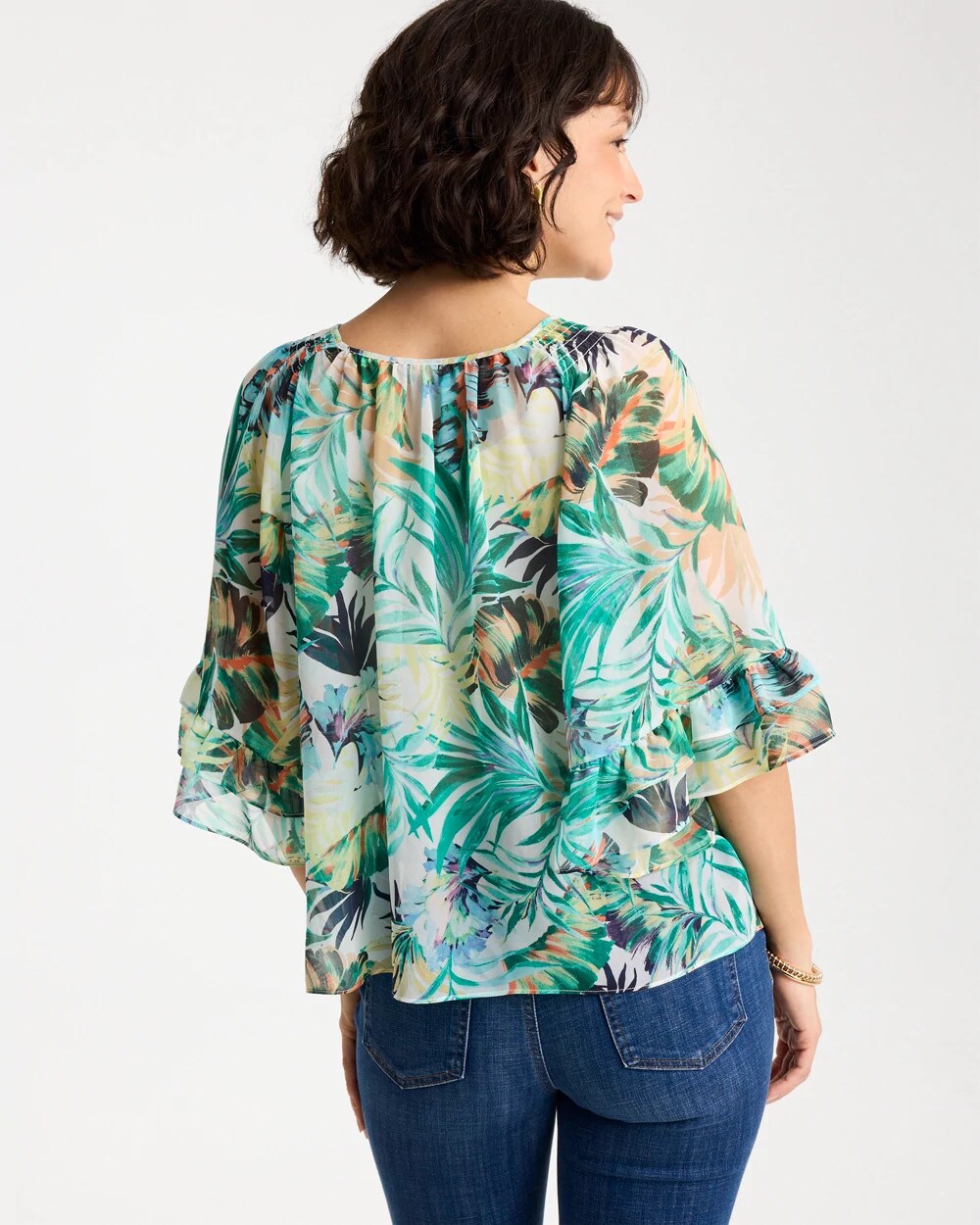 Chico's Printed Georgette Swing Blouse Topanga Green