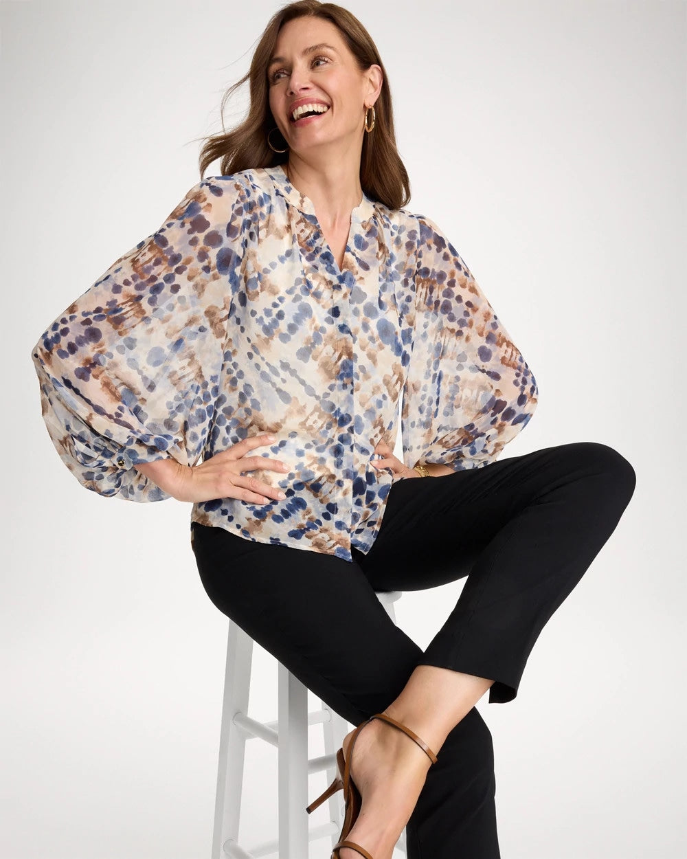 Chico's Georgette Printed Blouse Passport Blue