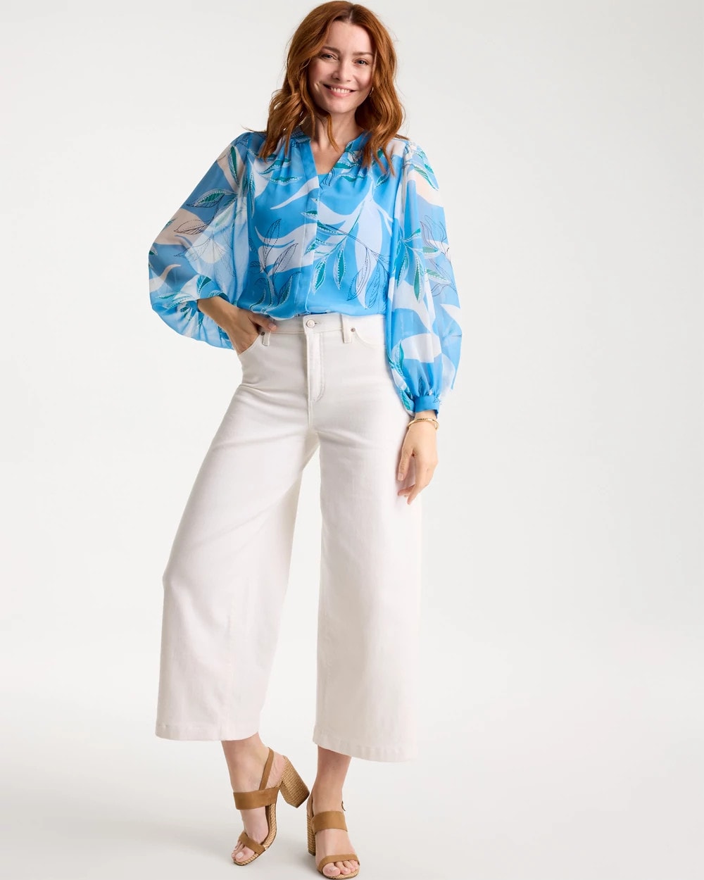 Chico's Georgette Printed Blouse Blue Tide