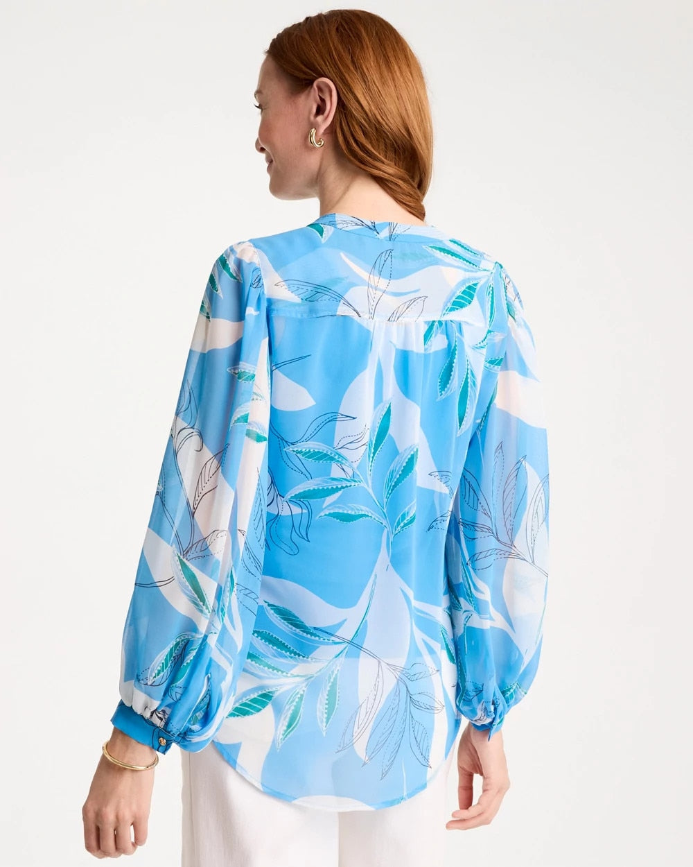 Chico's Georgette Printed Blouse Blue Tide