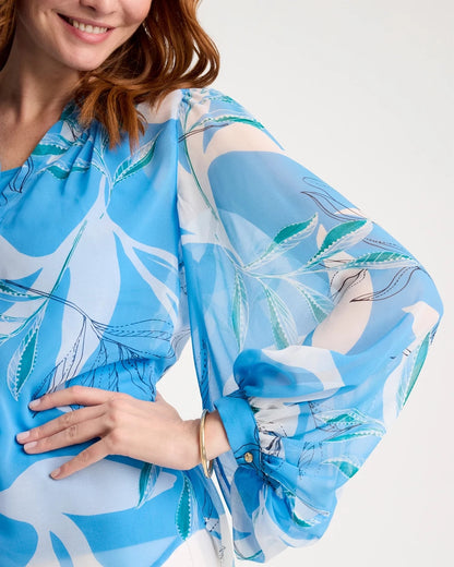Chico's Georgette Printed Blouse Blue Tide