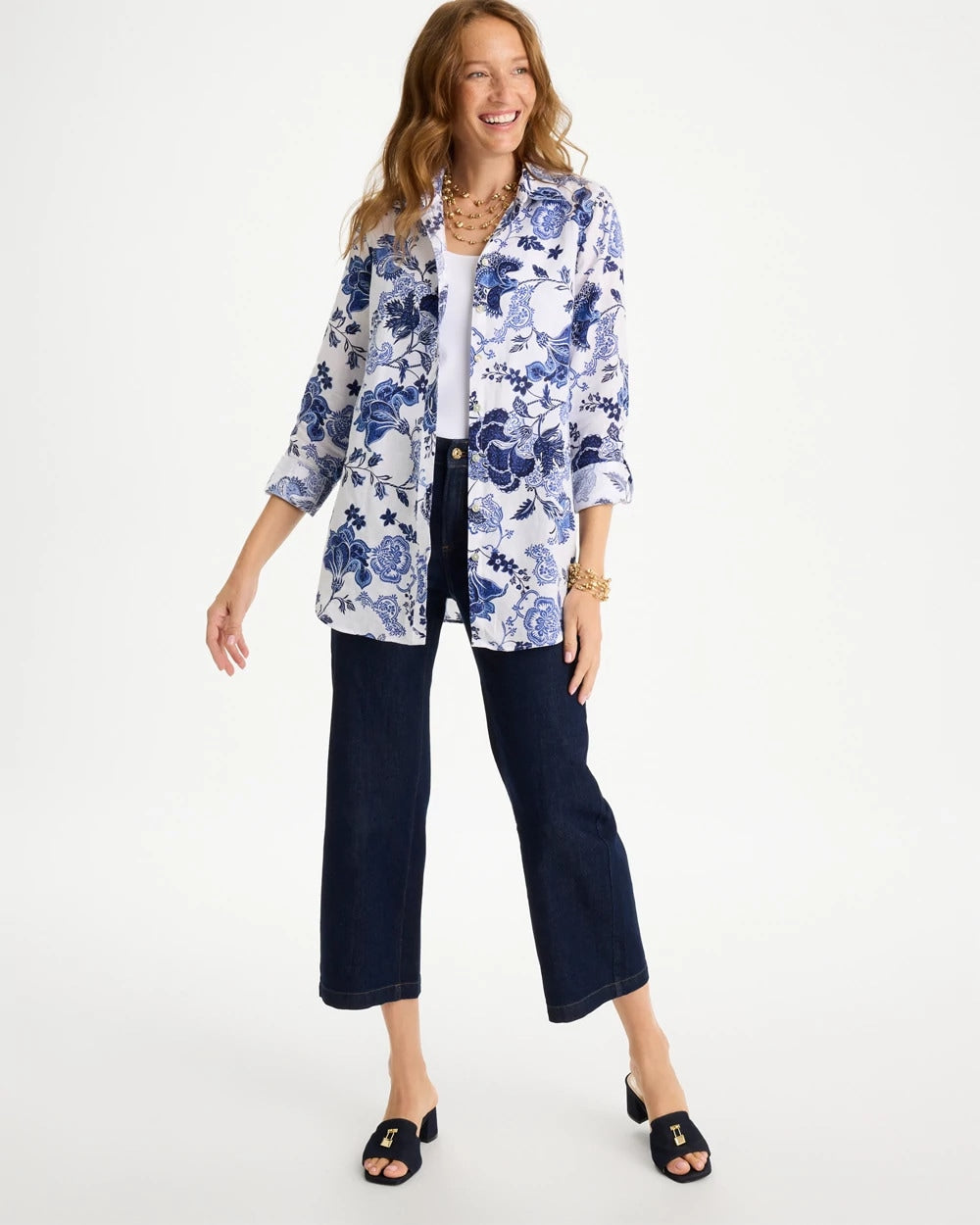 Chico's No Iron™ Linen Bloom Shirt Amparo Blue
