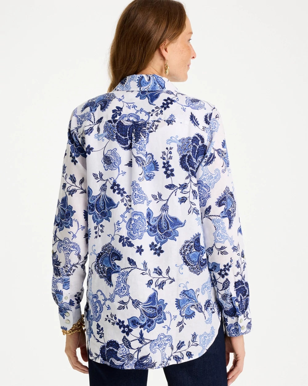 Chico's No Iron™ Linen Bloom Shirt Amparo Blue