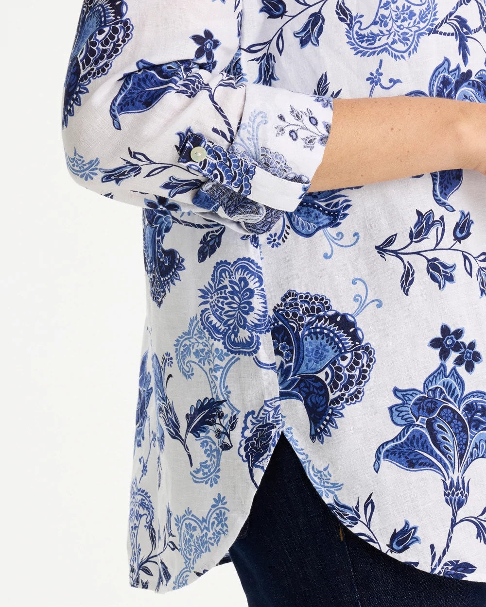 Chico's No Iron™ Linen Bloom Shirt Amparo Blue