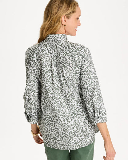 Chico's Printed No Iron Stretch Shirt Kelp Forest