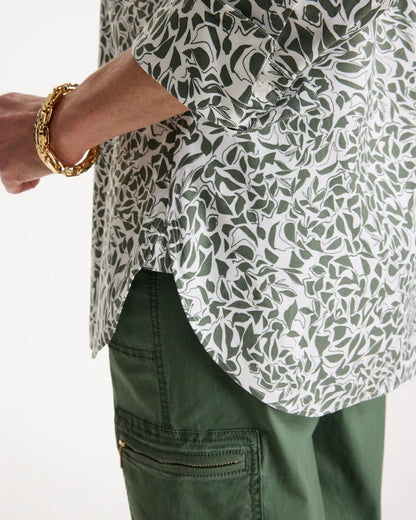 Chico's Printed No Iron Stretch Shirt Kelp Forest
