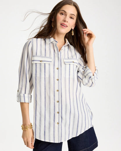 Chico's Linen-Cotton Utility Tunic Indigo