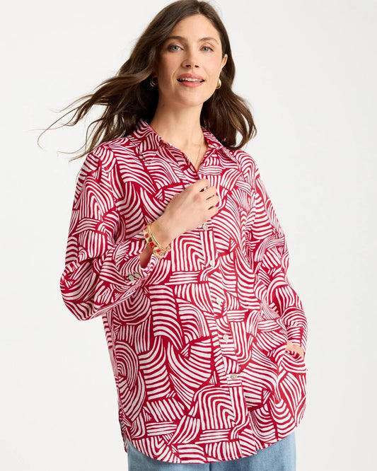 Chico's No Iron™ Linen Geo Print Shirt Cherry Lush