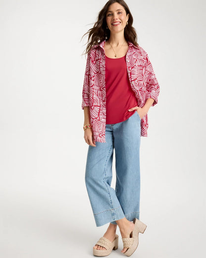 Chico's No Iron™ Linen Geo Print Shirt Cherry Lush