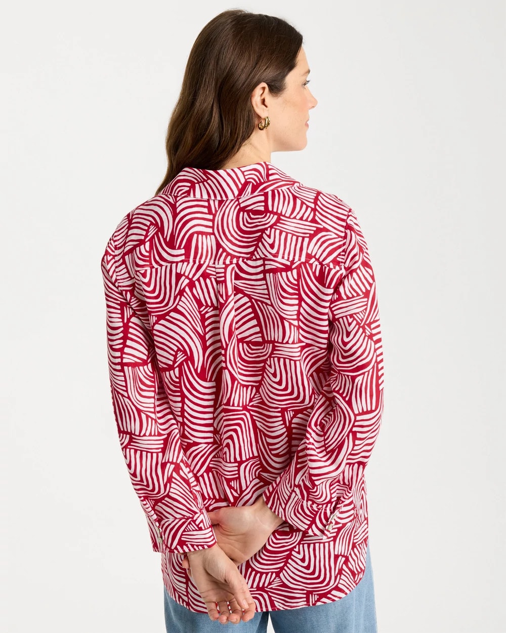 Chico's No Iron™ Linen Geo Print Shirt Cherry Lush
