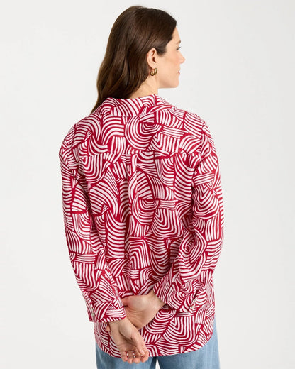 Chico's No Iron™ Linen Geo Print Shirt Cherry Lush
