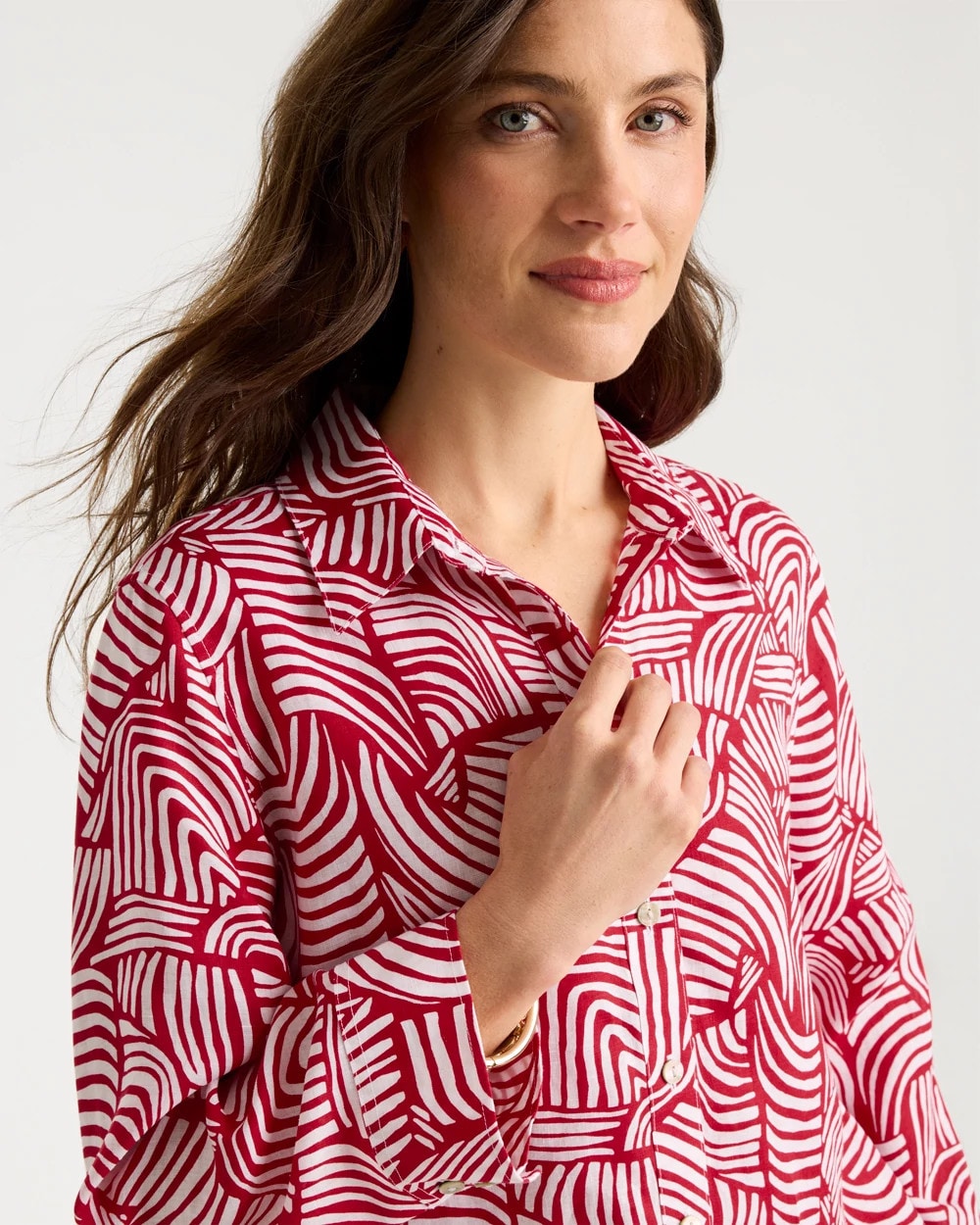 Chico's No Iron™ Linen Geo Print Shirt Cherry Lush