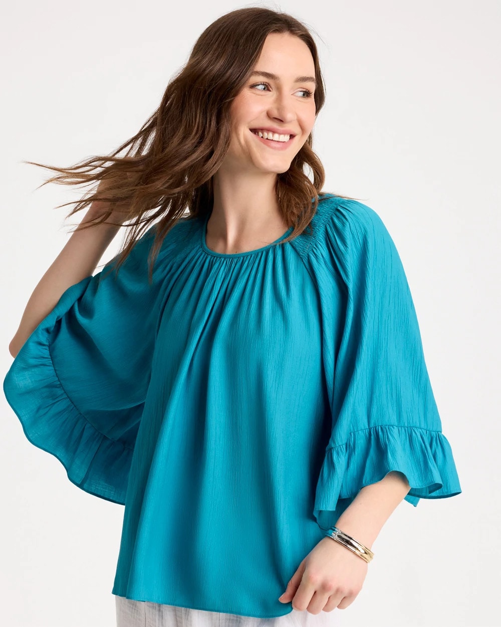 Chico's Georgette Swing Blouse Lagoon Blue