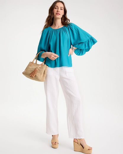 Chico's Georgette Swing Blouse Lagoon Blue