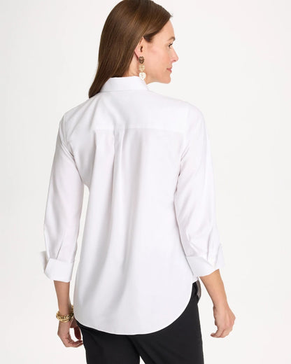 Chico's Placed Print No Iron Stretch Shirt Optic White