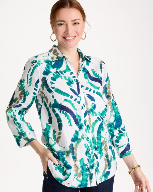 Chico's No Iron™ Athena Dye Linen Shirt Passport Blue