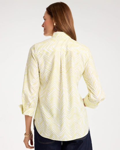 Chico's Chevron No Iron Stretch Shirt Soft Lime