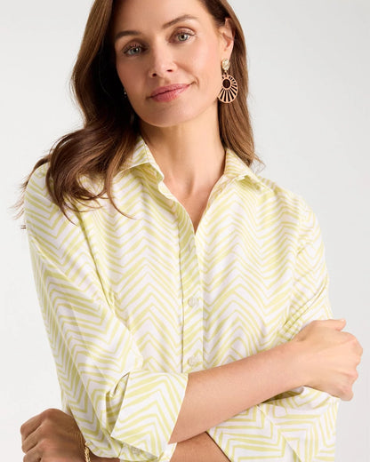 Chico's Chevron No Iron Stretch Shirt Soft Lime