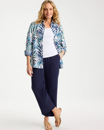 Chico's Palm No Iron Stretch Shirt Passport Blue