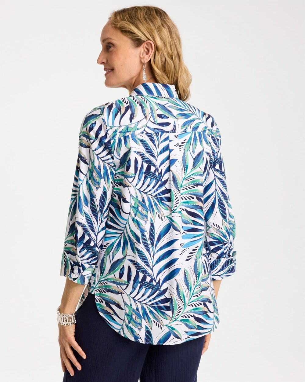Chico's Palm No Iron Stretch Shirt Passport Blue