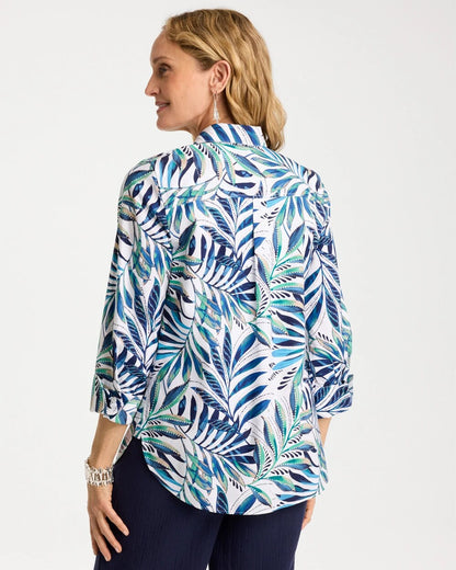 Chico's Palm No Iron Stretch Shirt Passport Blue