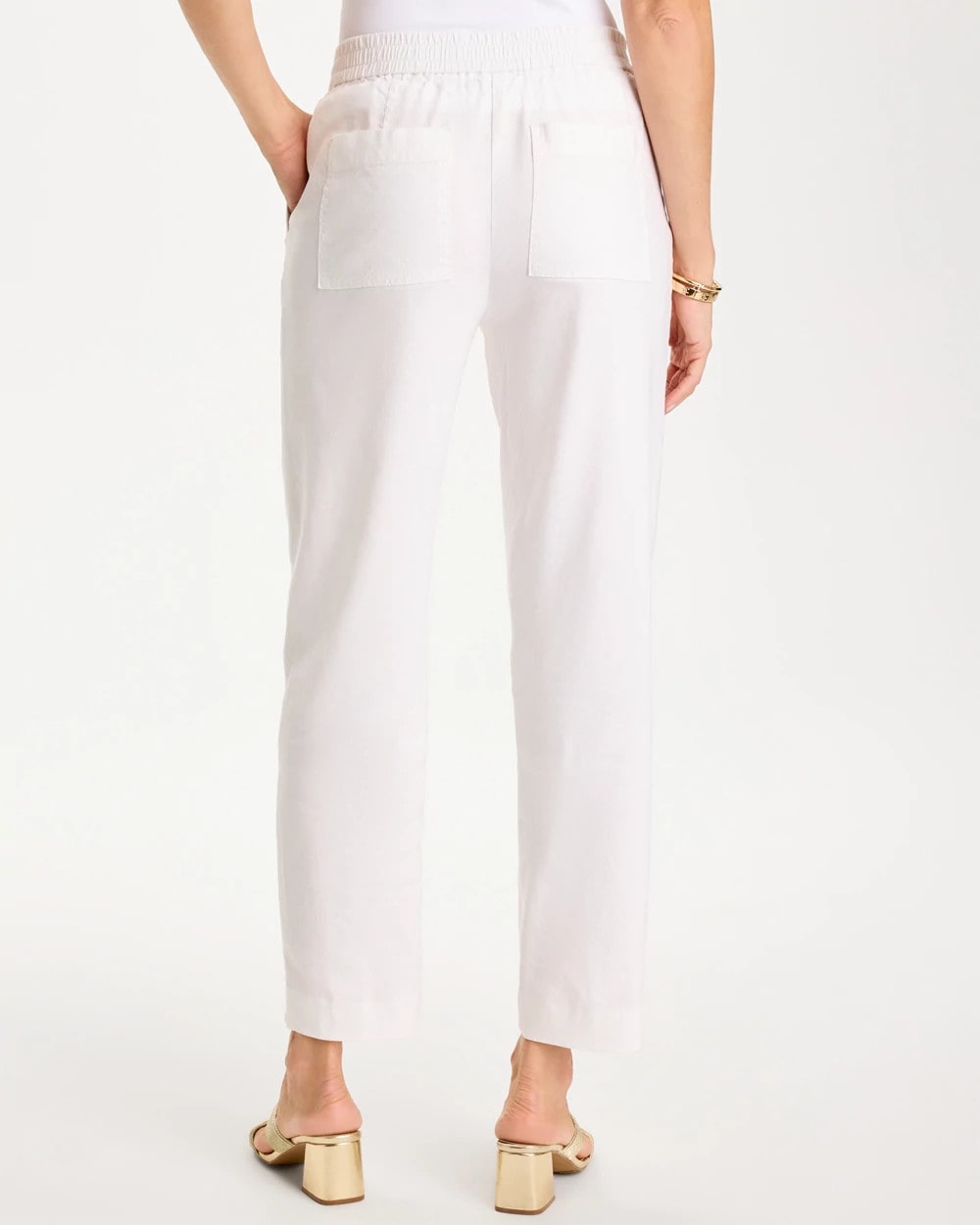Chico's Soft-Stretch Linen Straight Tapered Ankle Pants Alabaster