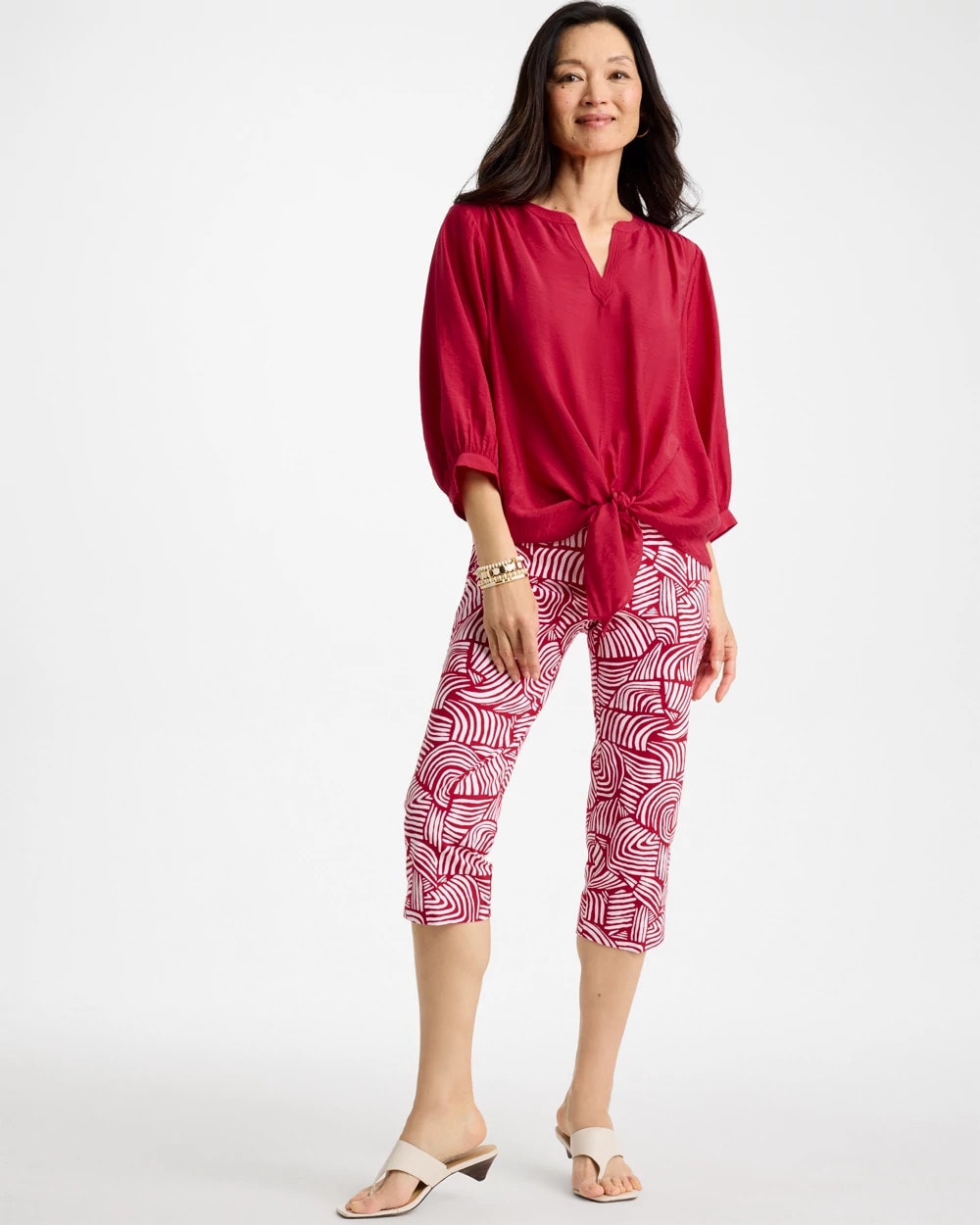 Chico's Brigitte™ Slim Geo Pull-On Capri Pant Cherry Lush