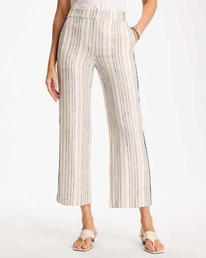 Chico's Striped Piped Linen Fly Front Pants Neutral