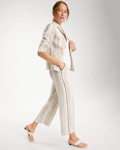 Chico's Striped Piped Linen Fly Front Pants Neutral