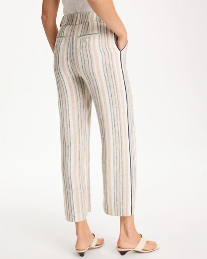 Chico's Striped Piped Linen Fly Front Pants Neutral