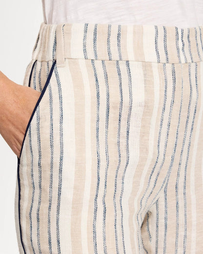 Chico's Striped Piped Linen Fly Front Pants Neutral