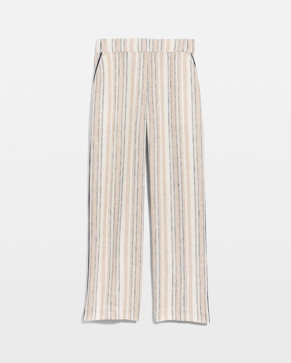 Chico's Striped Piped Linen Fly Front Pants Neutral