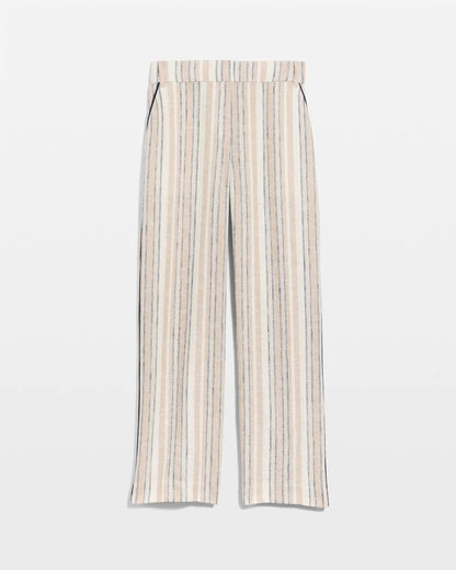 Chico's Striped Piped Linen Fly Front Pants Neutral