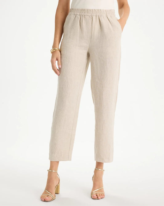 Chico's Linen Straight Tapered Ankle Pants Oatmeal