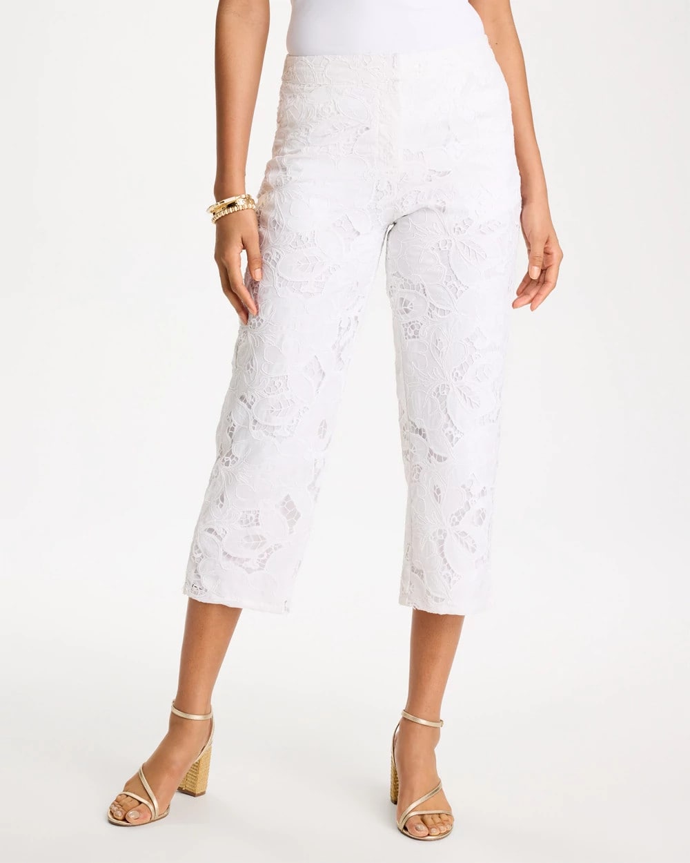 Chico's Lace Cropped Pants Alabaster