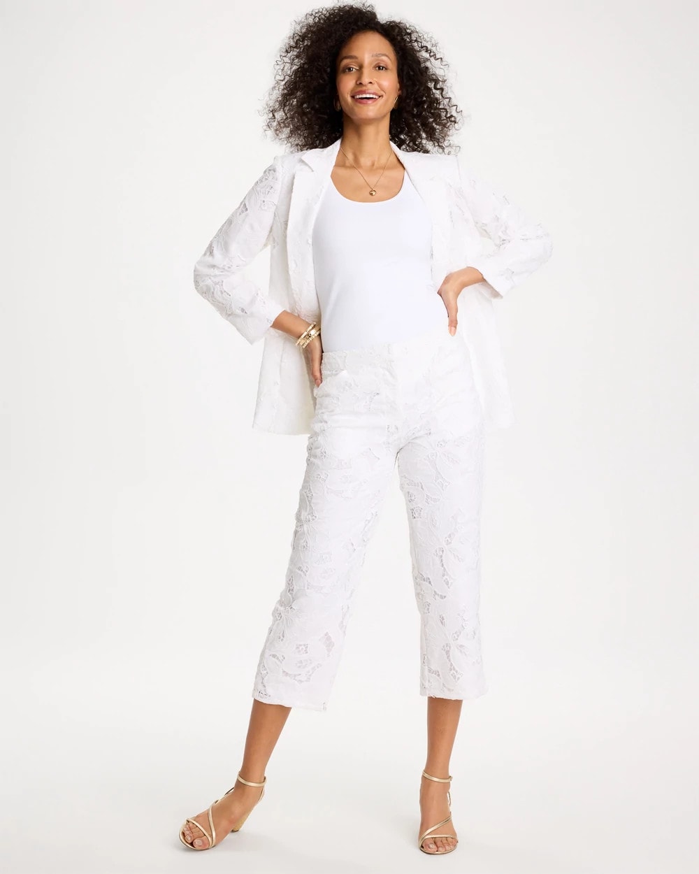 Chico's Lace Cropped Pants Alabaster