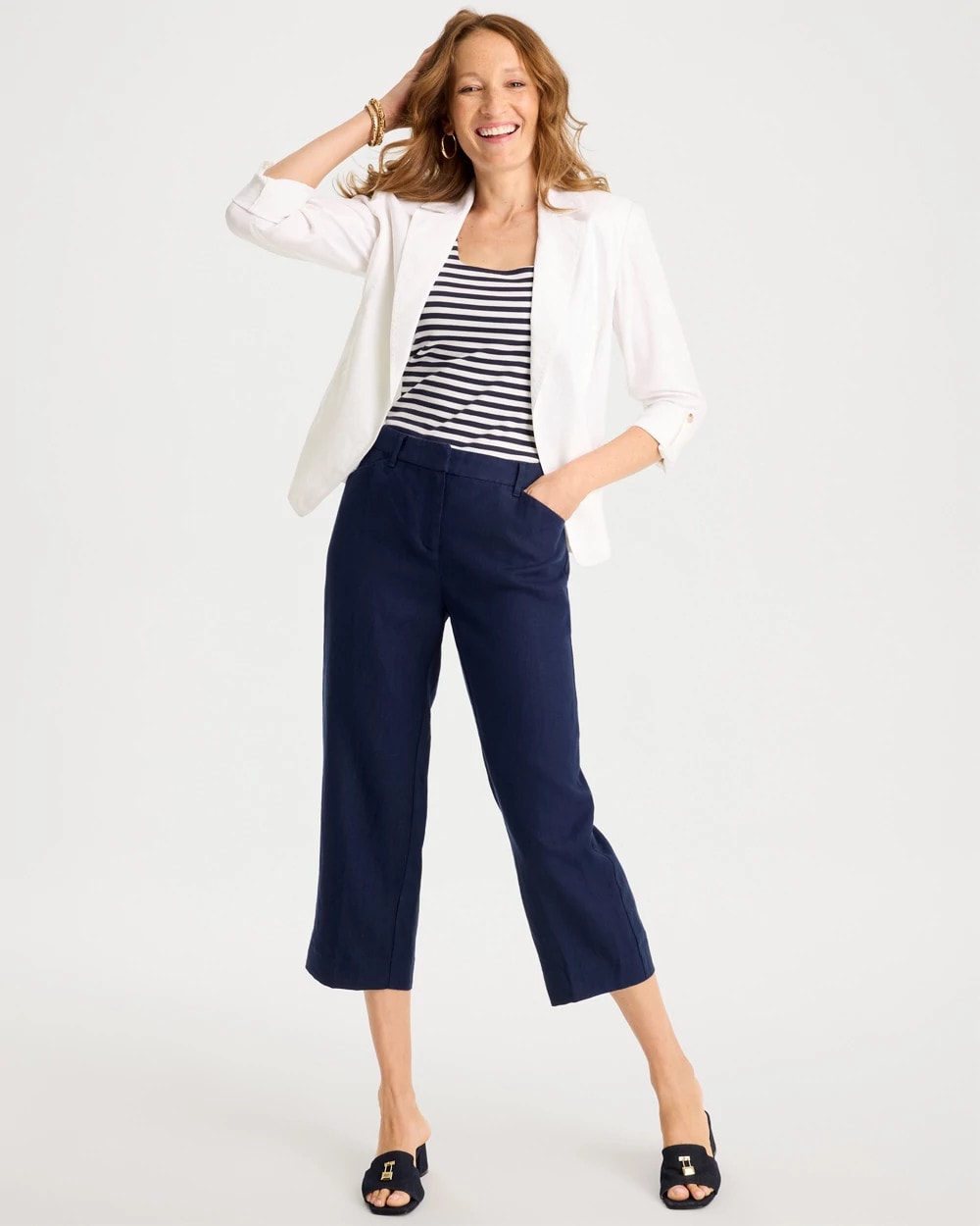 Chico's Linen Fly Front Pants Passport Blue